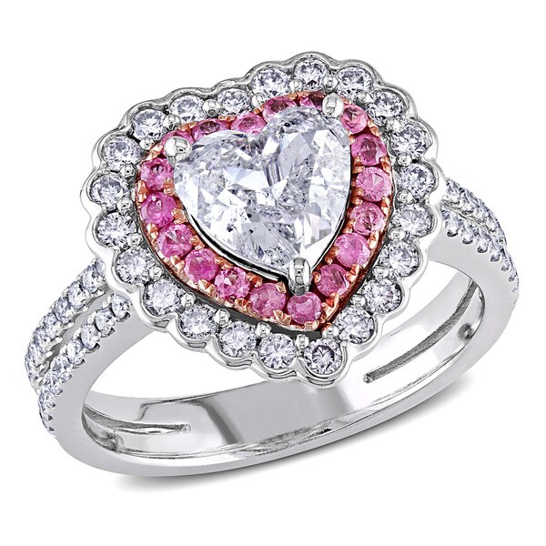 Miadora Signature Collection 14k White Gold Pink Sapphire and 1 1/2ct TDW Diamond Ring