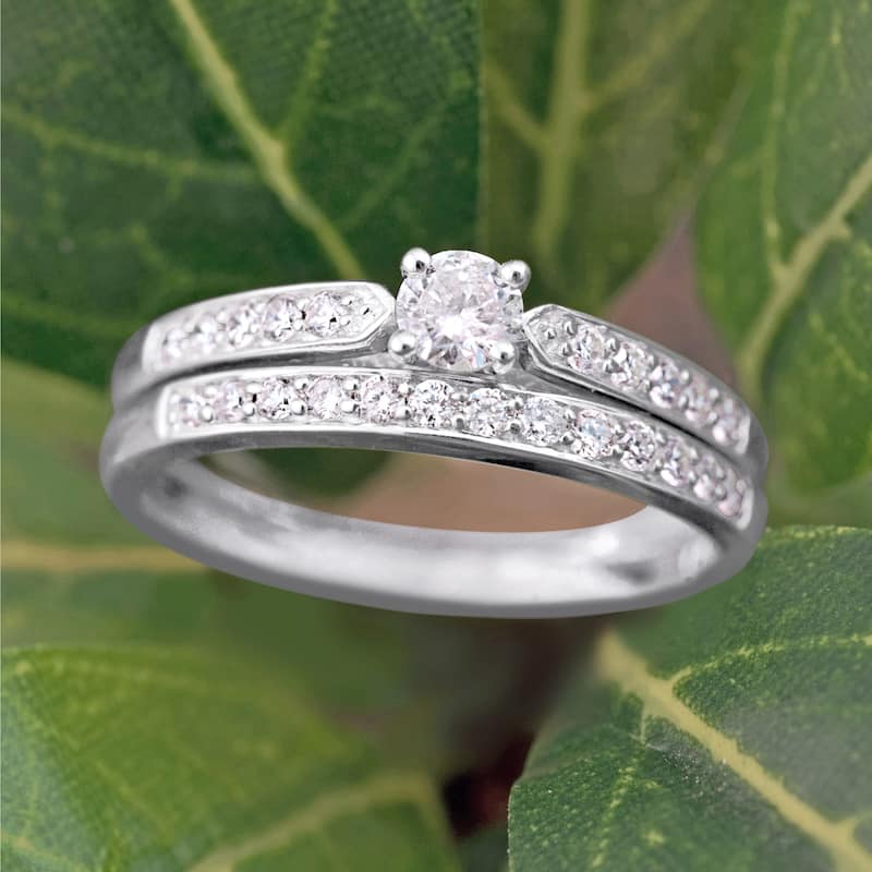 Miadora Sterling Silver 1/2ct TDW Diamond Bridal Ring Set (G-H, I2-I3)