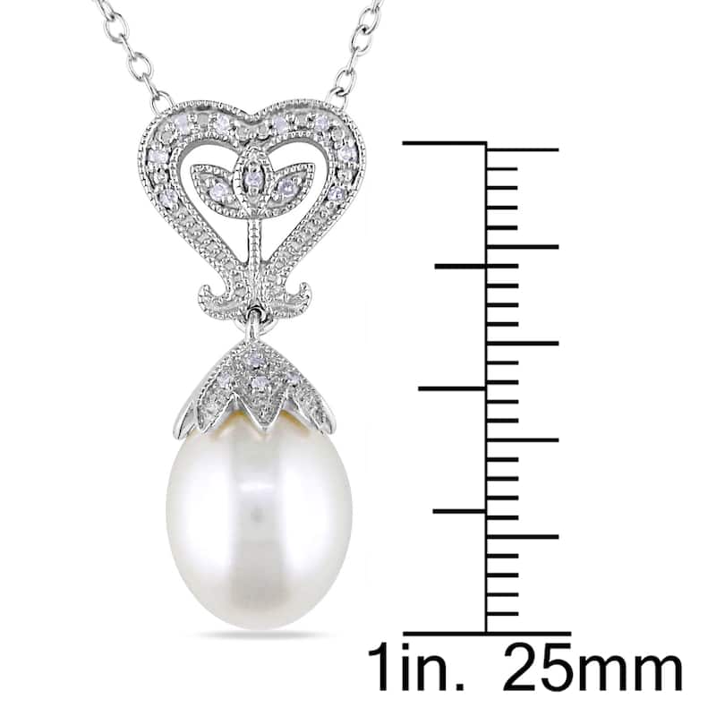 Miadora Sterling Silver Pearl and Diamond Accent Drop Necklace (10-10.5 mm)