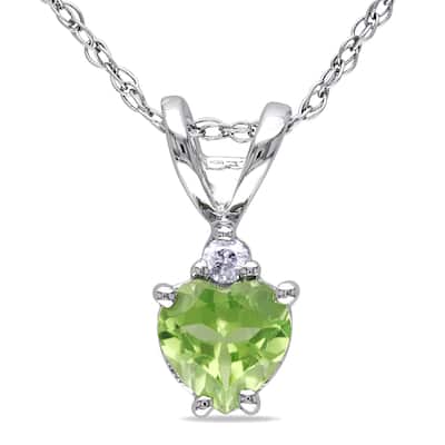 Miadora 10k White Gold Peridot and Diamond Accent Heart Necklace