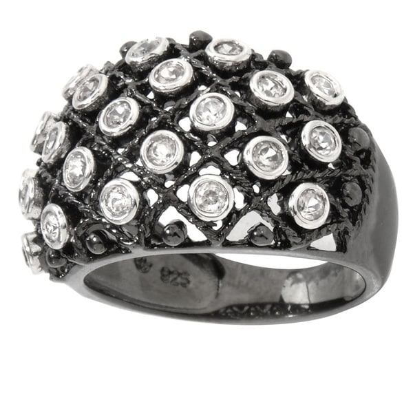 Platinum and Black Rhodium plated White Cubic Zirconia Dome Ring