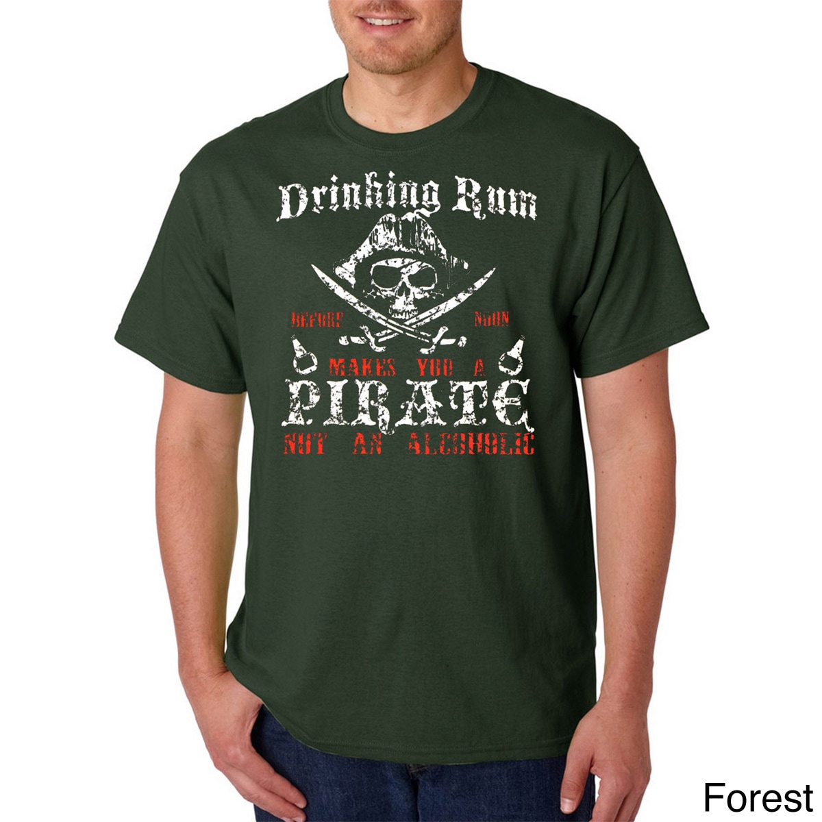 Los Angeles Pop Art Mens Rum Drinking Pirate T shirt Green Size S