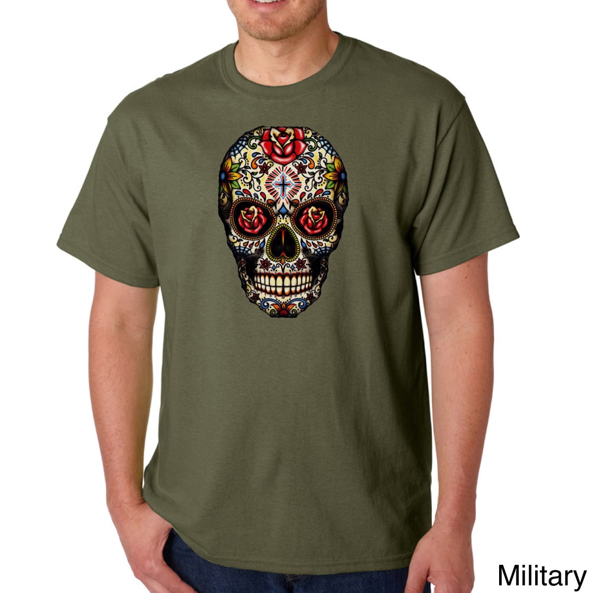 Los Angeles Pop Art Mens Sugar Skull T shirt Green Size S