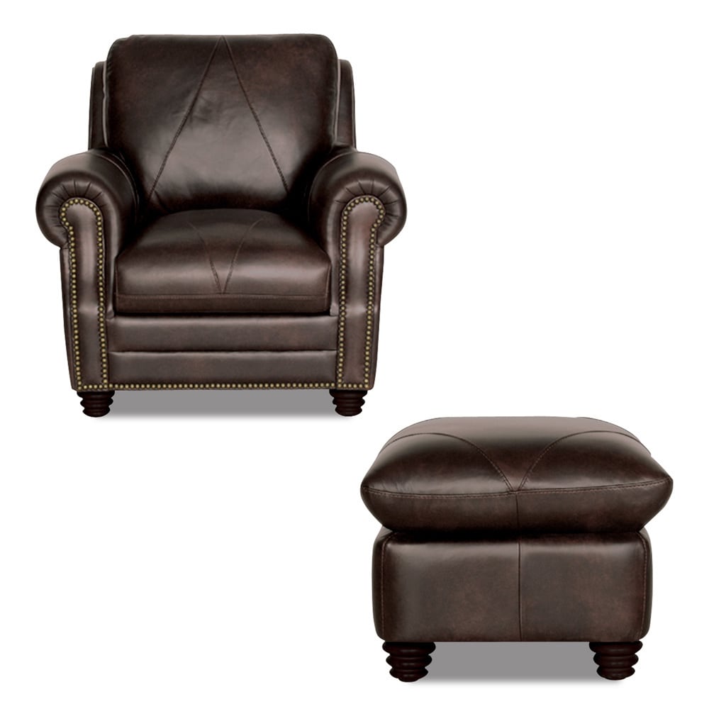 Chocolate Leather Chair And Ottoman Set