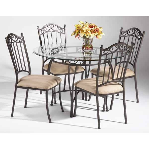 Shop Somette Round Wrought Iron Glass Top Dining Table Overstock