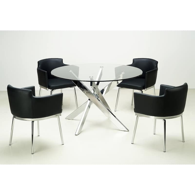 Somette Round Glass Top Chrome Dining Table - Silver