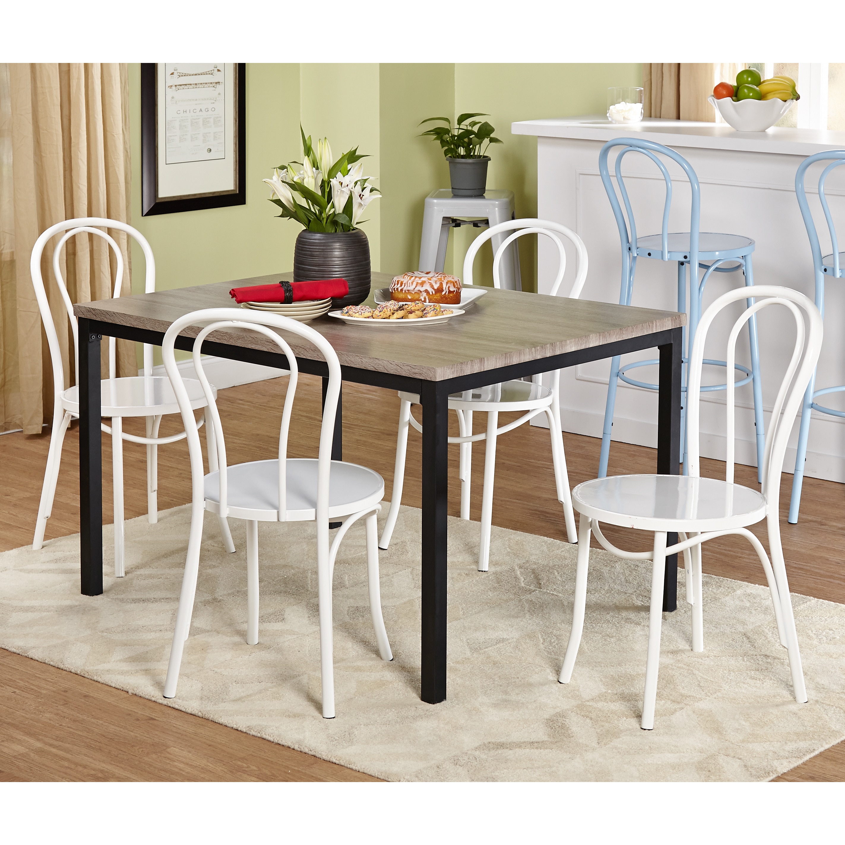 Tms 5 piece Vintage Dining Set With White Chairs White Size 5 Piece Sets