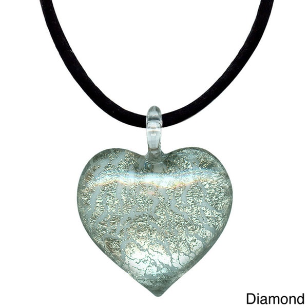 Eternally Haute Peridot Platino Murano Glass Heart Pure Platinum Silk Cord