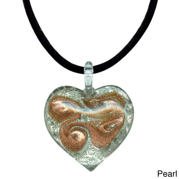 Eternally Haute Peridot Platino Murano Glass Heart Pure Platinum Silk Cord Eternally Haute Peridot Platino Murano Glass Heart Pure Platinum Silk Cord