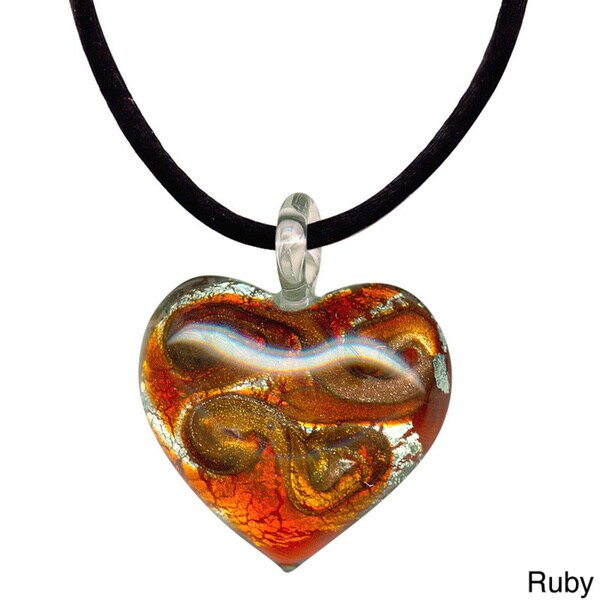 Eternally Haute Peridot Platino Murano Glass Heart Pure Platinum Silk Cord Eternally Haute Peridot Platino Murano Glass Heart Pure Platinum Silk Cord