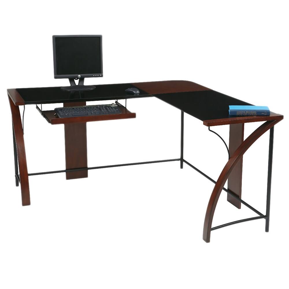 Home Office Glass-top Corner Desk wiith L-Shape Workstation