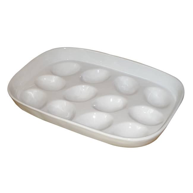 KitchenWorthy Glazed White Stoneware Egg Tray