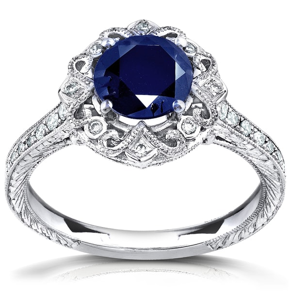 Annello 14k White Gold Round Blue Sapphire and 1/5ct TDW Diamond