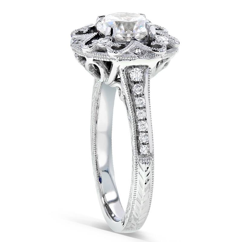 Annello by Kobelli 14k White Gold 1 1/5ct TDW Round-cut Diamond Edwardian Antique Engagement Ring