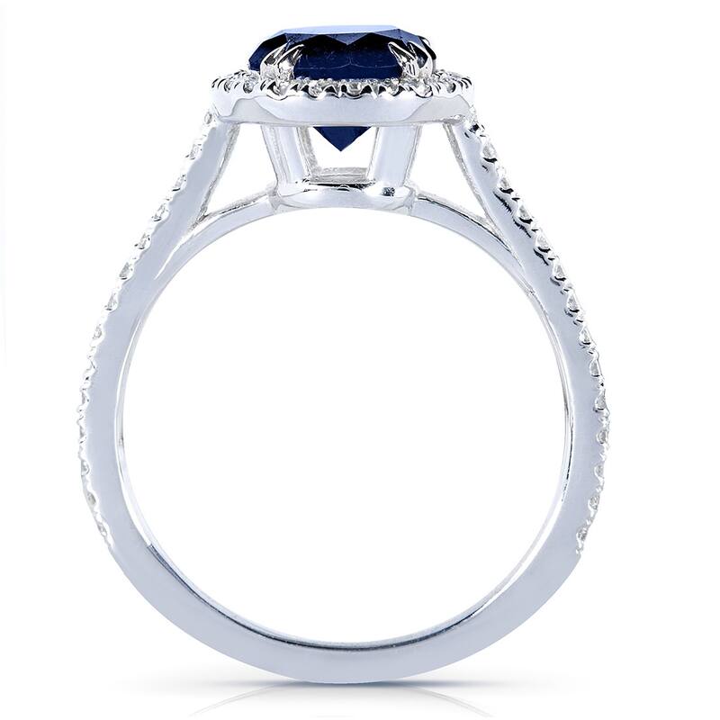 Annello by Kobelli 14k White Gold Round Blue Sapphire and 1/4ct TDW Diamond Halo Ring (G-