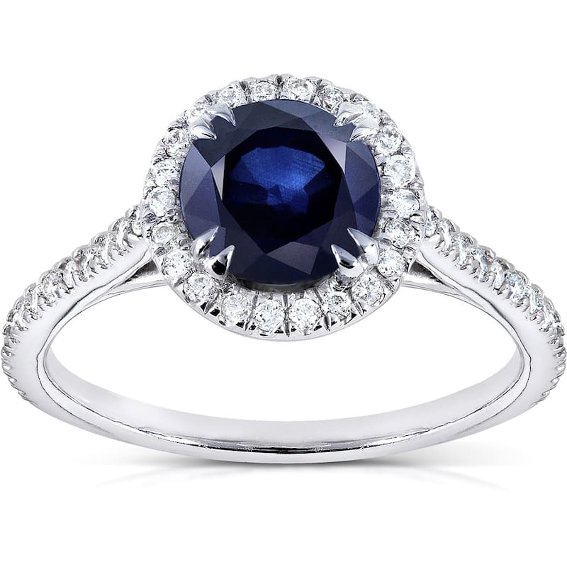 Annello by Kobelli 14k White Gold Round Blue Sapphire and 1/4ct TDW Diamond Halo Ring (G- - 4