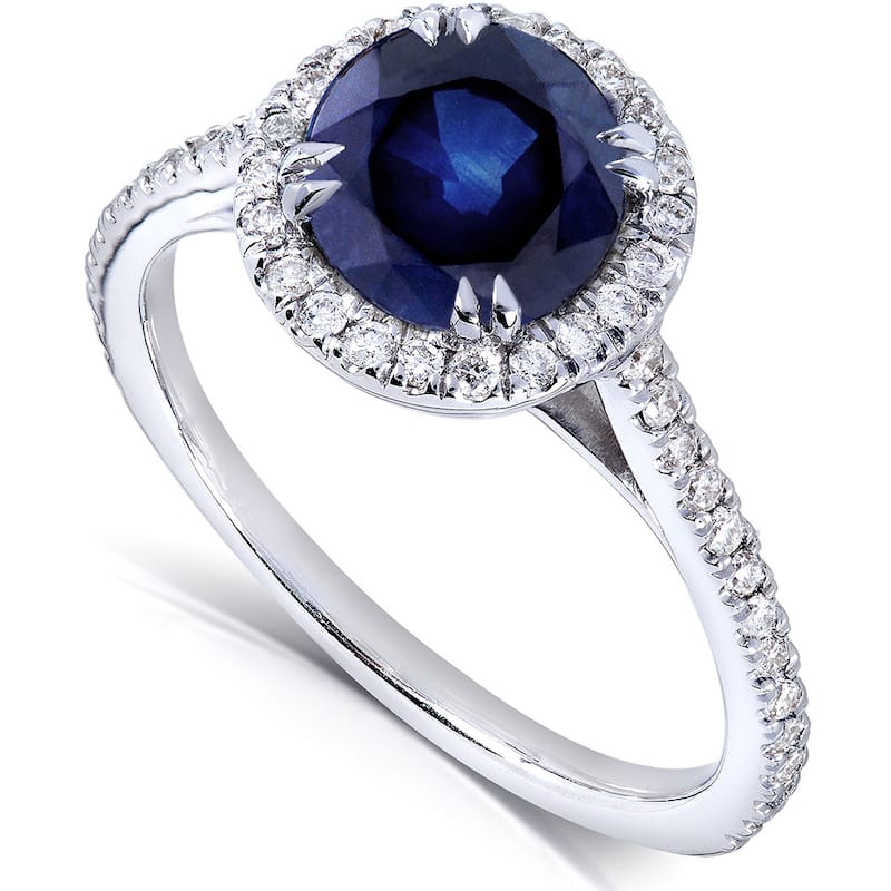 Annello by Kobelli 14k White Gold Round Blue Sapphire and 1/4ct TDW Diamond Halo Ring (G-