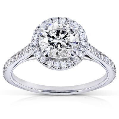 Annello by Kobelli 14k White Gold 1 1/4ct TDW Round-cut Diamond Halo Engagement Ring