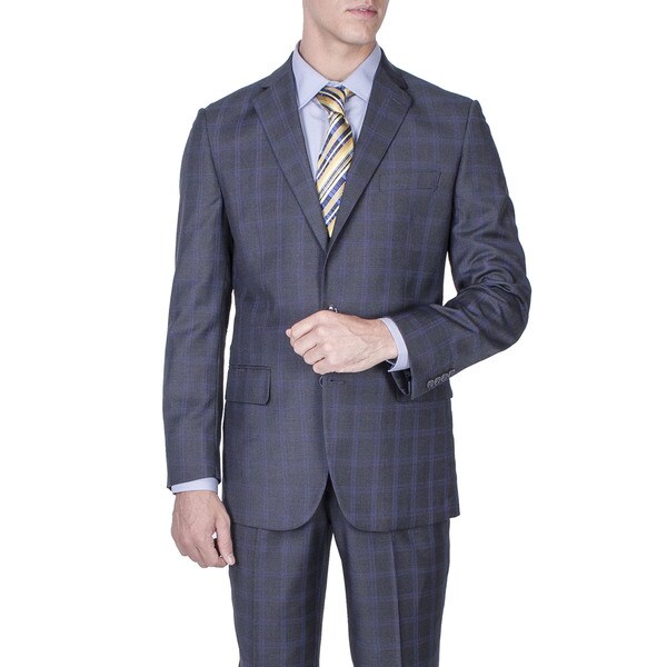 Shop Men's Modern Fit Charcoal Grey Windowpane 2-button Suit - Free ...