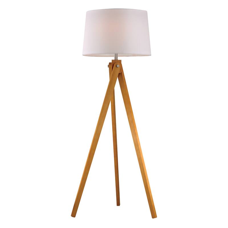 Elk Home Wooden Tripod Natural With White Shade 1 Light Floor Lamp