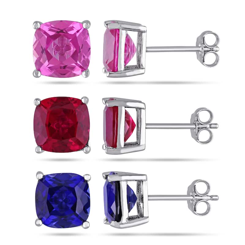 Miadora Sterling Silver Multi-gemstone Solitaire Earrings (Set of 3)
