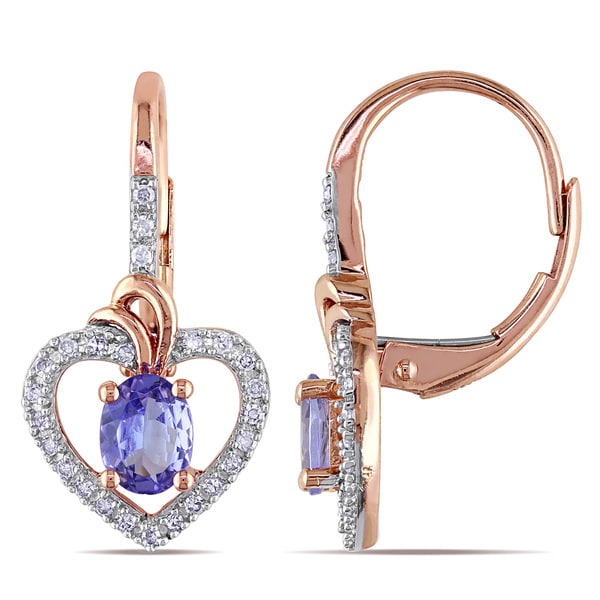 Miadora 10k Rose Gold Tanzanite and 1/6ct TDW Diamond Heart Earrings