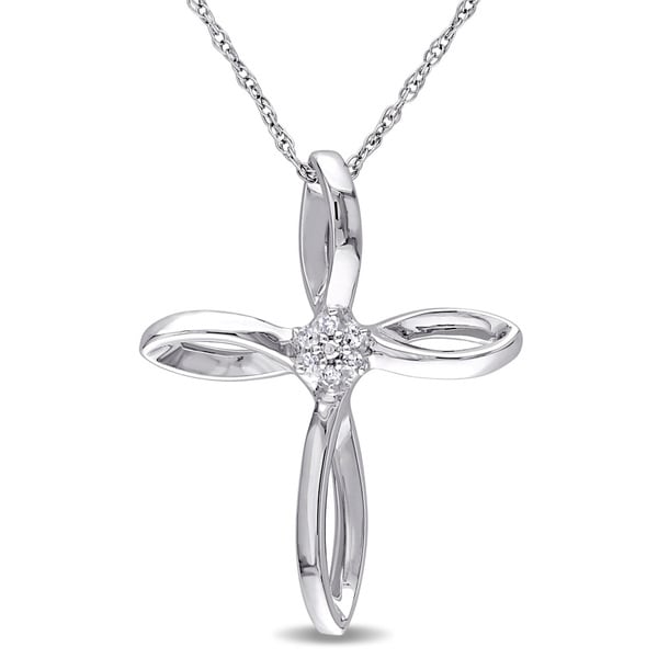 Shop Miadora 10k White Gold Diamond Accent Cross Necklace Free Shipping Today