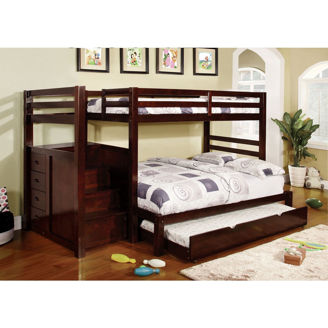 Pine Ridge Espresso Bunk Bed With Drawers And Steps