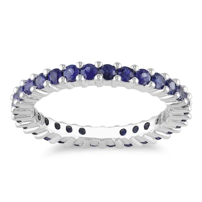 Miadora 14k White Gold 1 1/2ct TGW Sapphire Eternity Ring