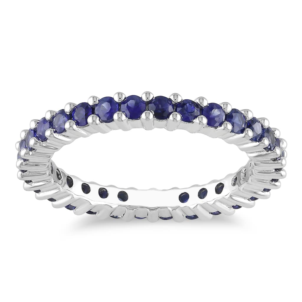 Miadora 14k White Gold 1 1/2ct TGW Sapphire Eternity Ring