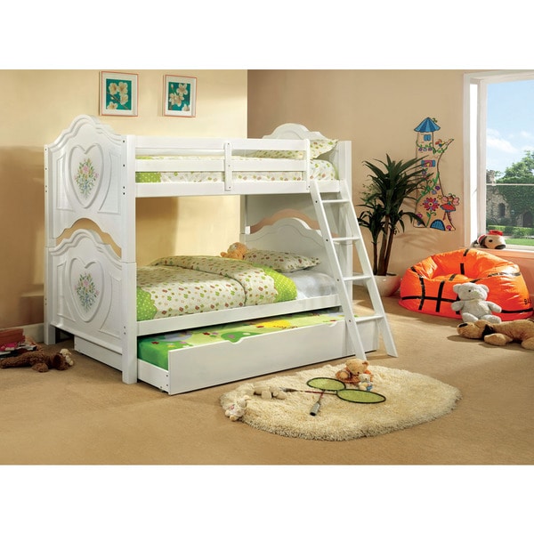 Isabella White Finish Flower & Herat Motif Twin Bunk Bed