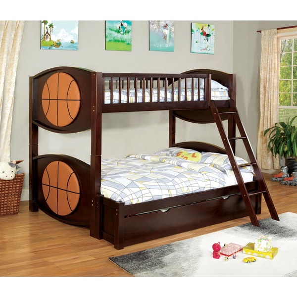 Dublin Dark Walnut Finish Basketball Marked Twin Over Full Bunk Bed