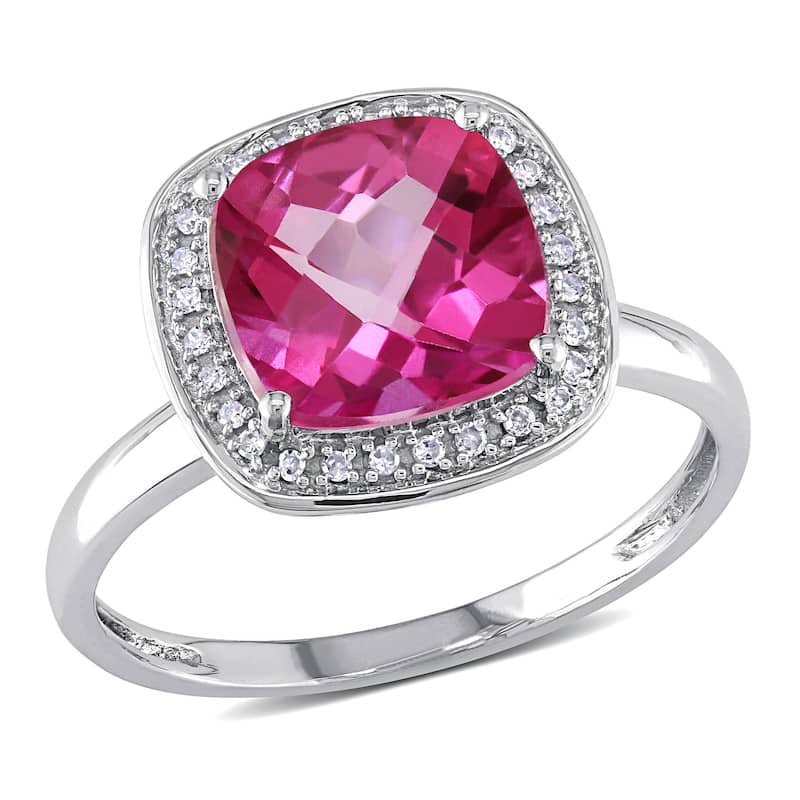 Miadora 10k White Gold Pink Topaz and 1/10ct TDW Diamond Ring (H-I, I2-I3) - 5.5