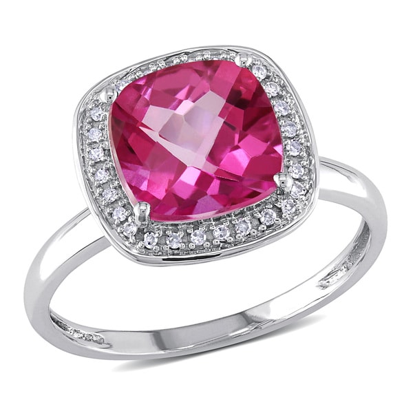 Miadora 10k White Gold Pink Topaz and 1/10ct TDW Diamond Ring (H I, I2