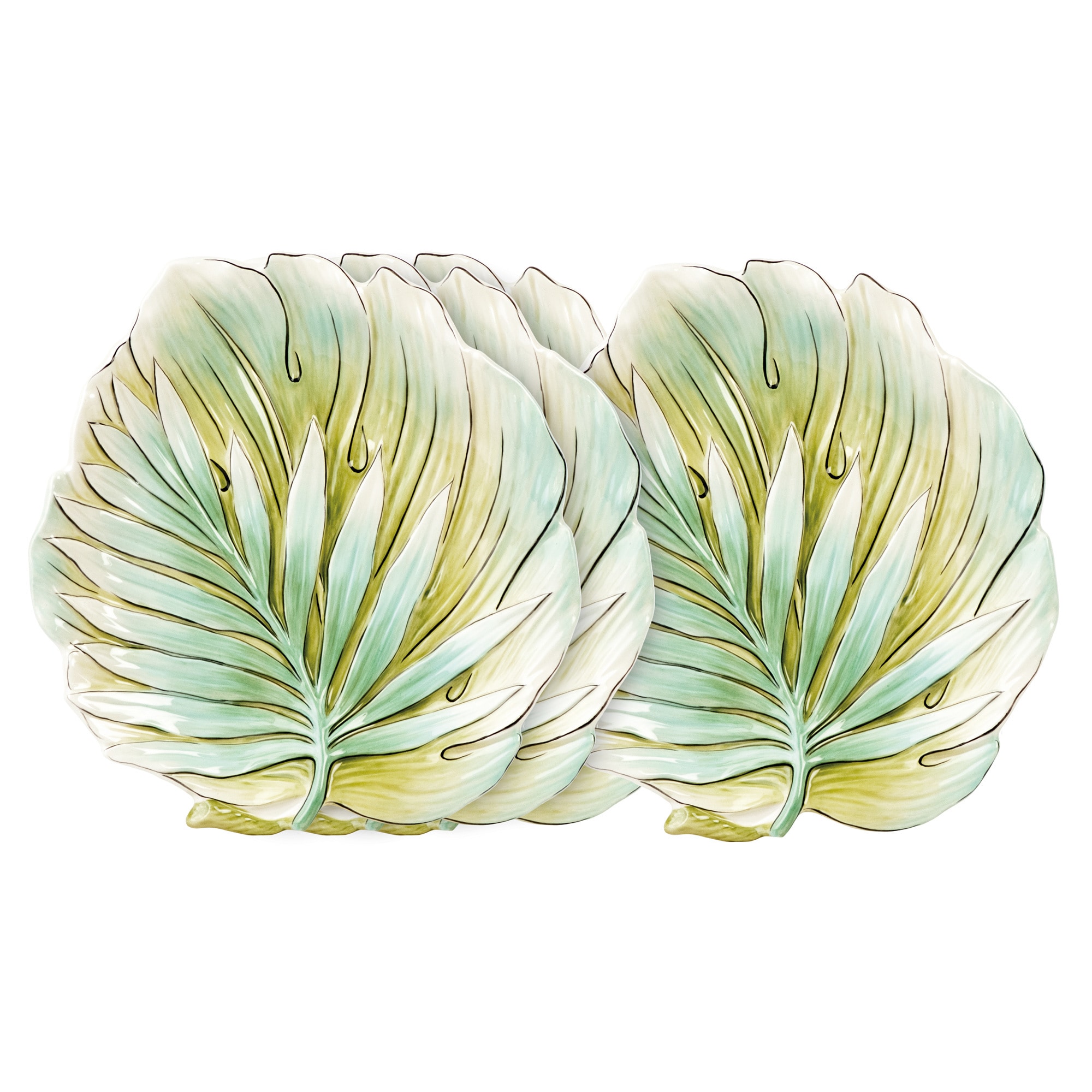 Fitz Floyd Cockatoo Leaf 4 piece Canape Plate Set