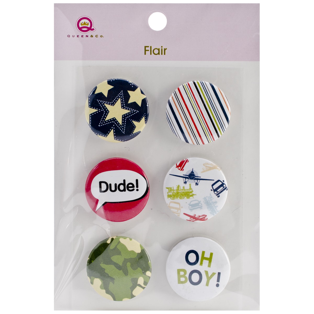 Boy Flair Selfadhesive Tin Badges 6/pkg