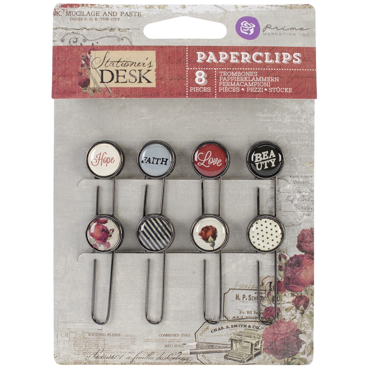 Stationers Desk Typewriter Key Paper Clips 2in 8/pkg