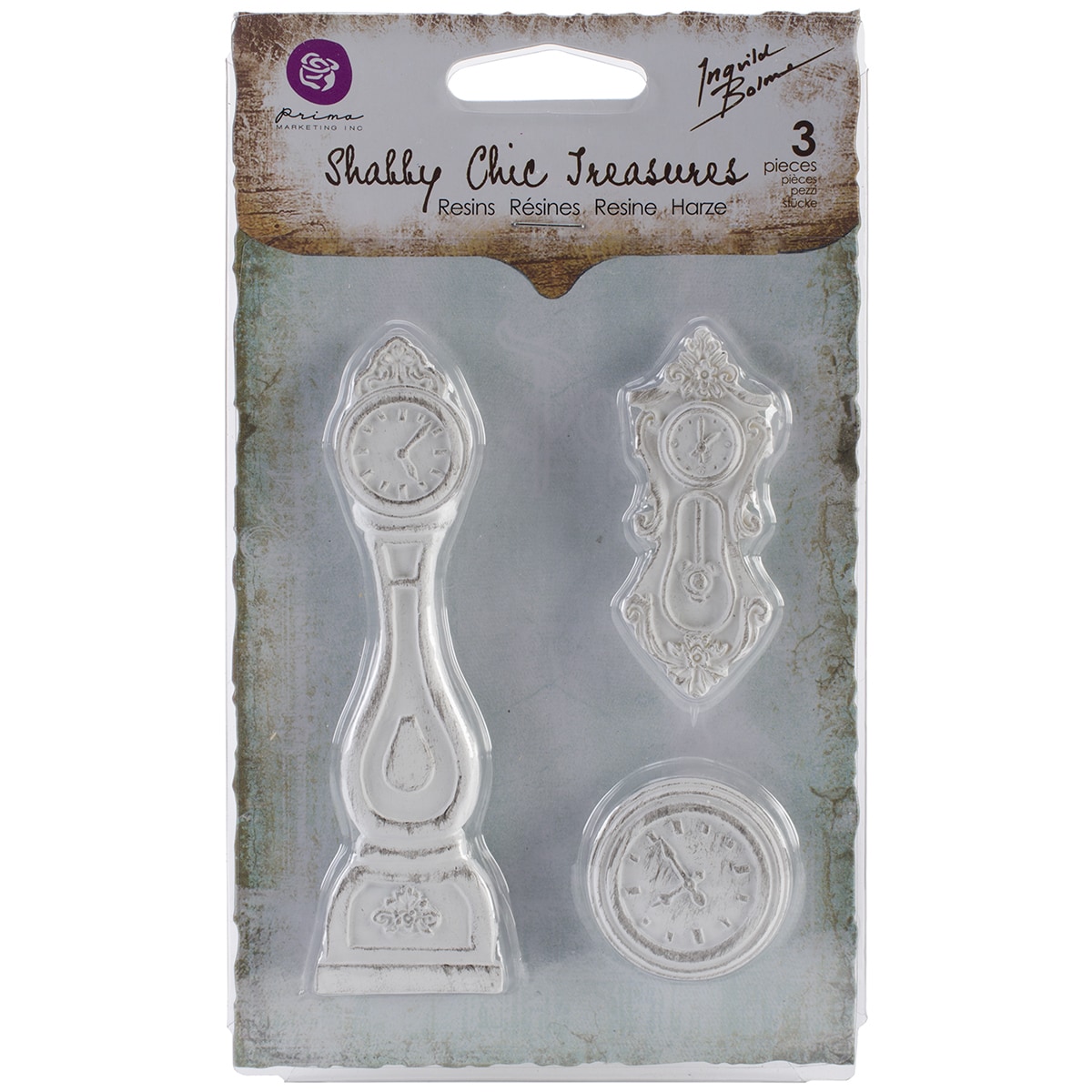 Shabby Chic Treasures Resin Embellishments clocks 3/pkg