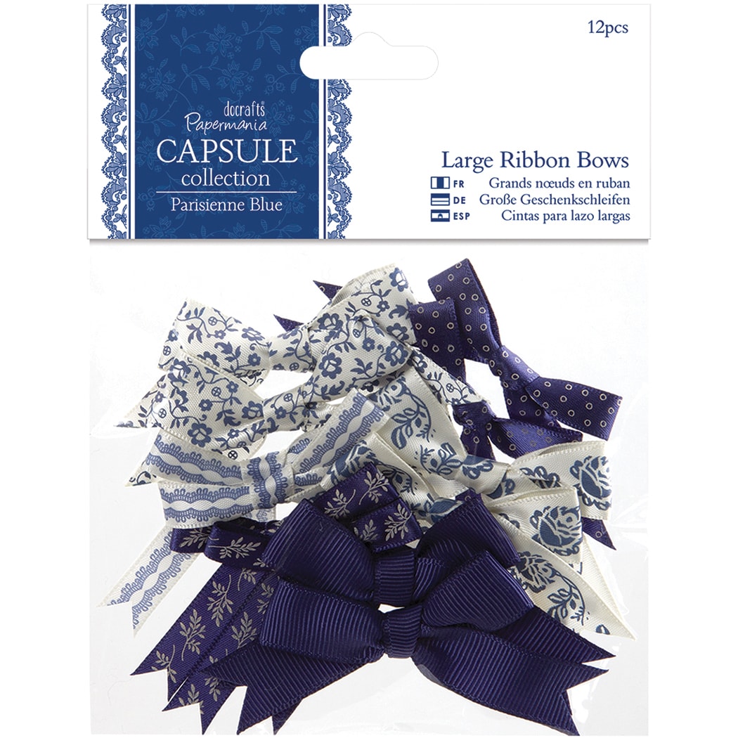 Papermania Parisienne Blue Large Ribbon Bows 12/pkg