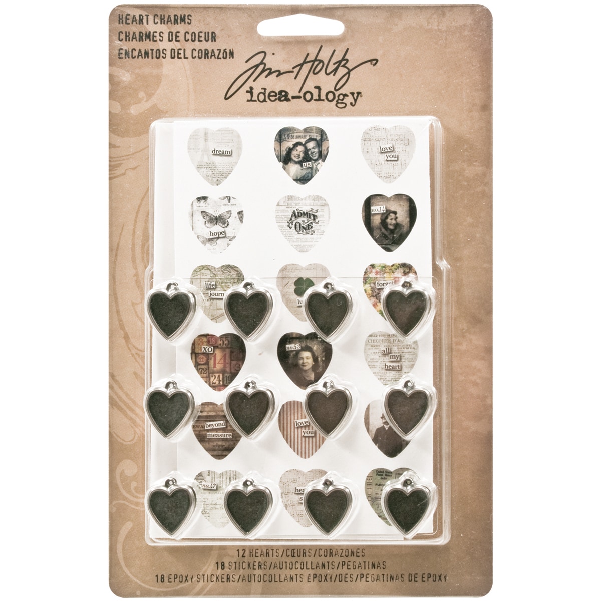 Idea ology Heart Charms .5x.75 12/pkg with Cardstock   Epoxy Stickers/18 Each