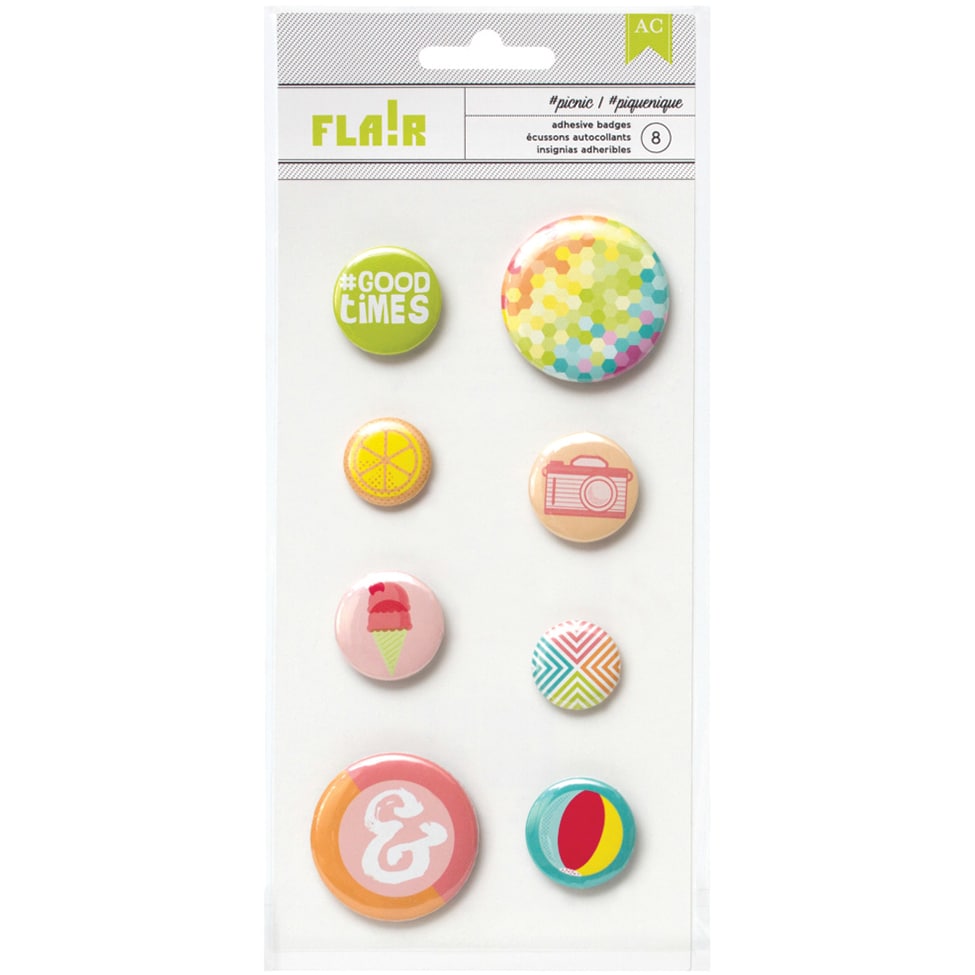 #summer Flair Adhesive Badges Assorted Sizes 8/pkg picnic