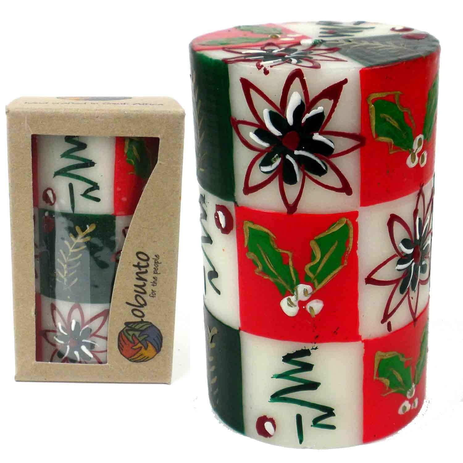 Christmas Handmade Boxed Hand Painted Unscented Pillar Candle ...
