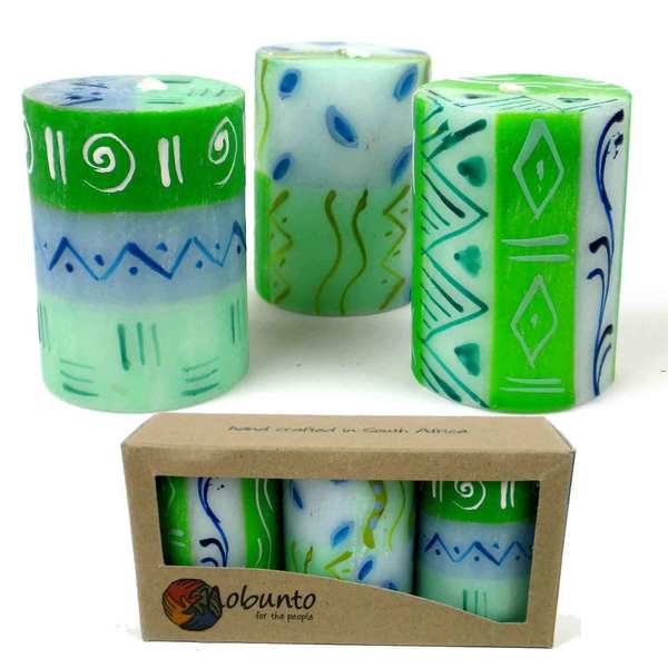 Shop Set of Three Boxed Handmade MiniPillar Candles with Farih Design