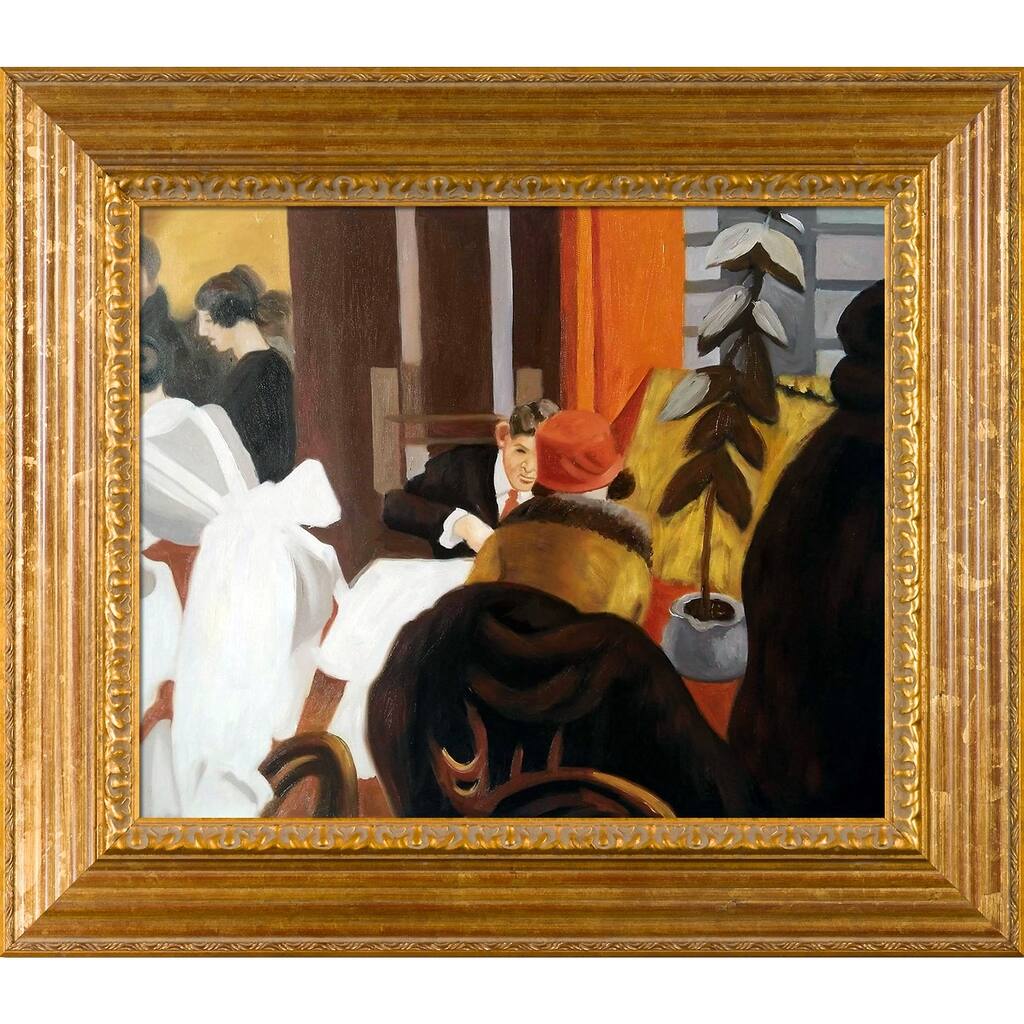 La Pastiche Edward Hopper 'New York Restaurant' Hand Painted Framed Canvas Art