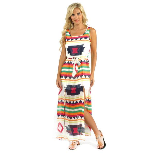 Trendology Womens Fuchsia Multi print Double Slit Maxi Dress