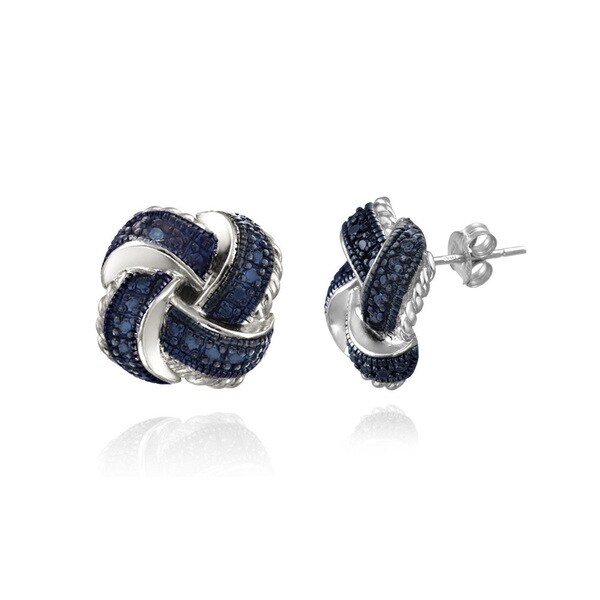 DB Designs Sterling Silver Blue Diamond Accent Love Knot Earrings