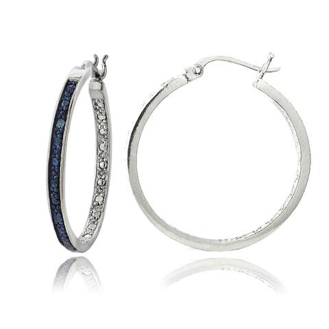 DB Designs Silvertone Blue Diamond Accent 30mm Hoop Earrings