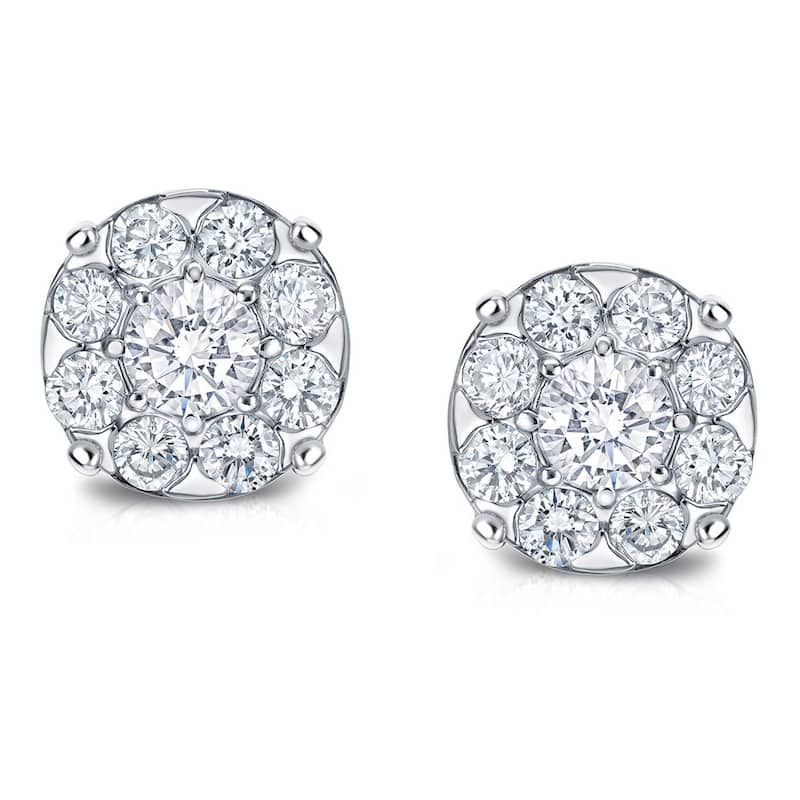 Auriya 1/2ct to 3ct TDW Round Diamond Halo Stud Earrings 14k White Gold (H-I, SI1-SI2)