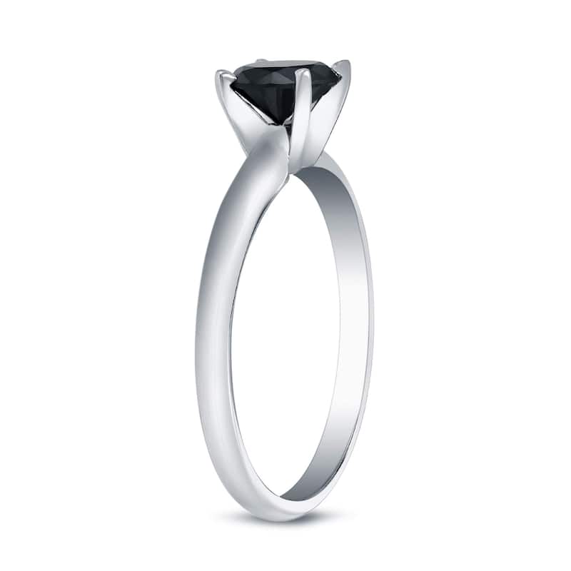 14k Gold 1ct TDW Round Black Diamond Solitaire Engagement Ring by Auriya