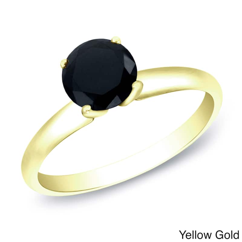 14k Gold 1ct TDW Round Black Diamond Solitaire Engagement Ring by Auriya - 4 - Yellow